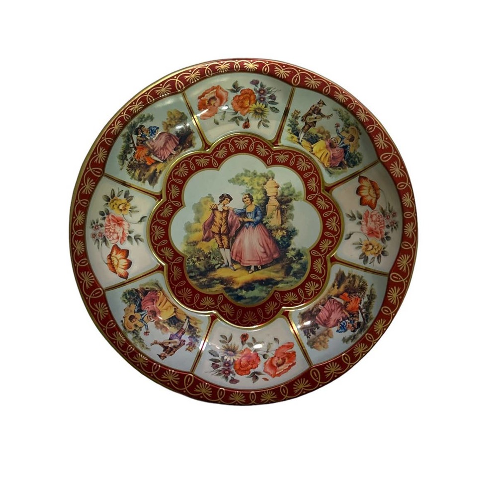 1971 Vintage Daher Decorated Ware Victorian Floral Scene Metallic Dish